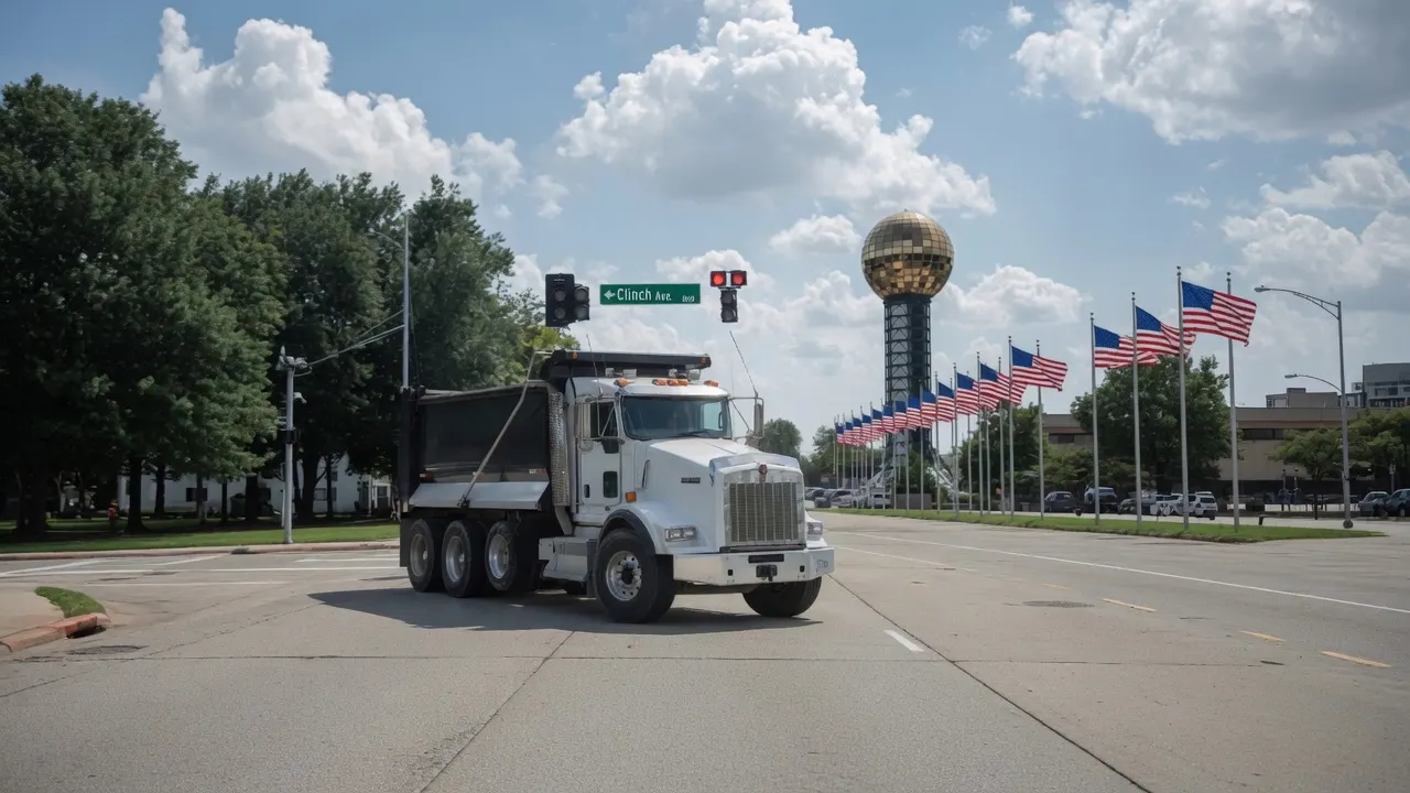 White dump truck at a job site intersection